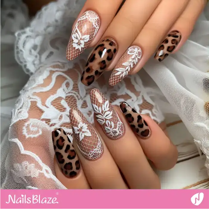 Leopard and Lace Pattern Nail Design | Animal Print Nails - NB2635
